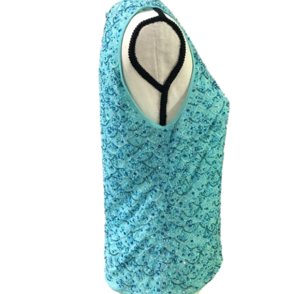 𝅺ESCADA Vintage '90s Sleeveless Turquoise Beaded Shell Top M - Picture 6 of 15